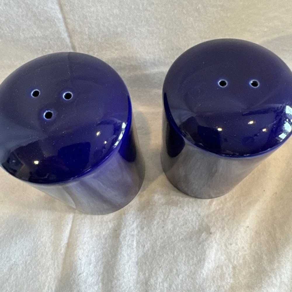 Vtg Cobalt Blue Ceramic Cylinder Salt & Pepper Shakers Mervyns Japan 4